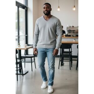 Tommy Hilfiger Men's‎ Grey Premium Cotton V-Neck Sweater XL